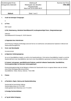 Handelsregister Auszug RWT GmbH